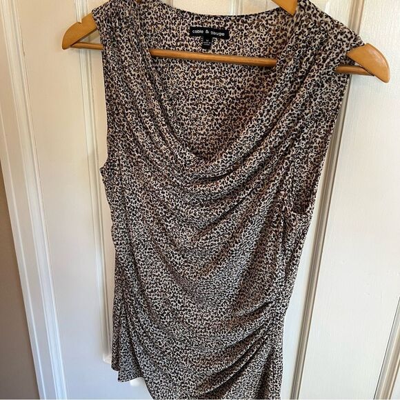 Cable & Gauge Leopard Print Sleeveless Cowl Neck Tank Top - Picture 4 of 6